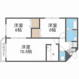 メディオフラム札幌 5階2LDKの間取り