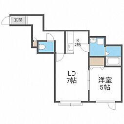 エルズカーサＩＩＩ 2階1LDKの間取り