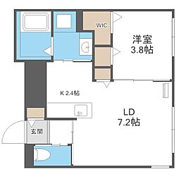 インフィニティ東札幌 2階1LDKの間取り