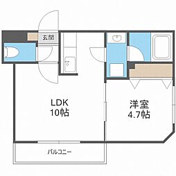 オルセー北17条 2階1LDKの間取り