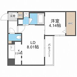 レヴォ水車町 4階1LDKの間取り