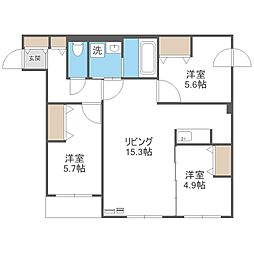 ＦＲＡＮＺ　ＴＳＵＫＩＳＡＭＵ　ＫＯＥＮ 3階3LDKの間取り