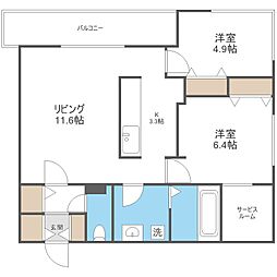 エフュート北3条 3階2SLDKの間取り
