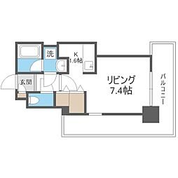 ビッグパレス北14条 11階1Kの間取り