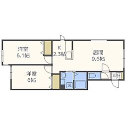 ルミエール本通4北 2LDKの間取図画像