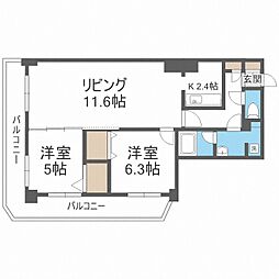PRIMEURBAN札幌リバーフロント 2LDKの間取図画像