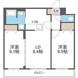 RITZGRANDE東札幌 2LDKの間取図画像
