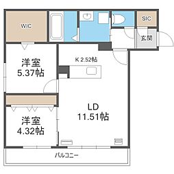札幌市中央区南二十四条西7丁目マンション 2LDKの間取図画像