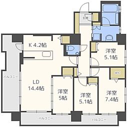 クリオ円山鳥居前 4LDKの間取図画像