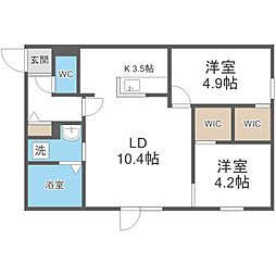 Riviere手稲Avance 2LDKの間取図画像