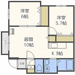 アンジェラスL-A 2LDKの間取図画像