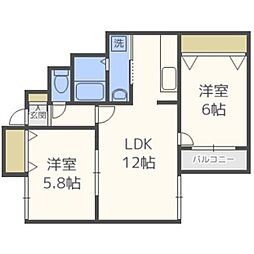 ハピネス八軒 2LDKの間取図画像