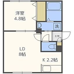 エール発寒南 1LDKの間取図画像