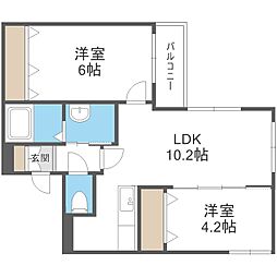 ネコオール麻生 2LDKの間取図画像