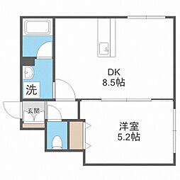 クロス水車町 1LDKの間取図画像