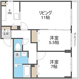 ラディア山鼻 2LDKの間取図画像