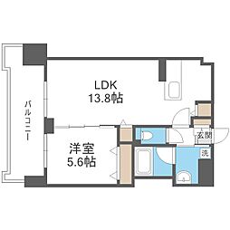 マストライフ南4条 1LDKの間取図画像