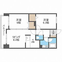 グレースコート北18条 2LDKの間取図画像