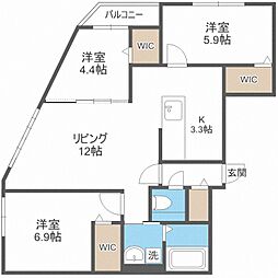 ビッグレジデンス旭ヶ丘 5階3LDKの間取り