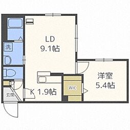 シティレジデンス水車町 4階1LDKの間取り