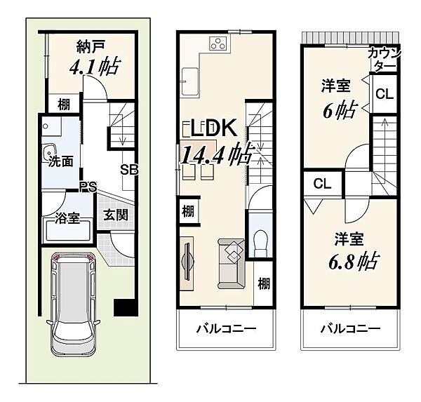 新築参考プラン　土地価格2080万円　建物価格2019万円　建物面積75.14m2
