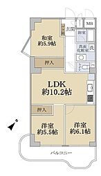 朝日ケ丘レックスマンション1号棟 3LDKの間取図画像