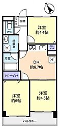 ライオンズガーデン船橋薬園台 3DKの間取図画像