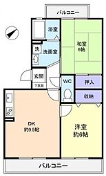 ハイツ・サンピーチＢ 2階2LDKの間取り