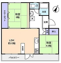 高津団地6街区4棟 4階2LDKの間取り