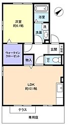 オリーブガーデンＣ 1階1LDKの間取り