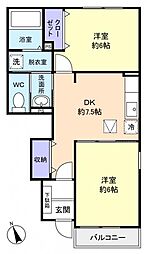 フレッサI 1階2DKの間取り