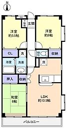 八千代ＴＹプラザＢ棟 3階3LDKの間取り