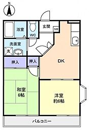 グランドール花島 2DKの間取図画像
