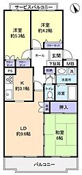 パークヒル飯山満2棟 3LDKの間取図画像