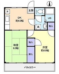 コーポ中村 2階2DKの間取り
