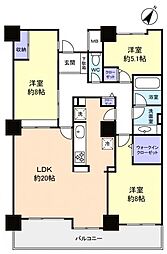 スカイプラザ・ユーカリが丘　ウエストタワー 5階3LDKの間取り