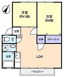 グリーンタウン勝田台Ｂ棟 2階2LDKの間取り