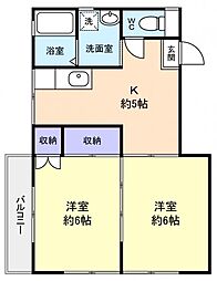 八千代市高津アパート 2階2Kの間取り