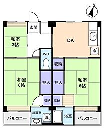 ビレッジハウス勝田2号棟 3DKの間取図画像