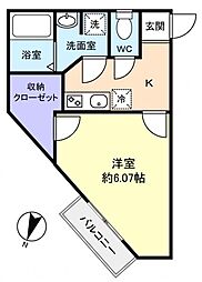 セレーノ村上 1Kの間取図画像