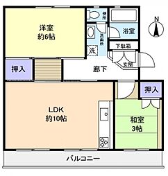 村上団地2-38 2LDKの間取図画像