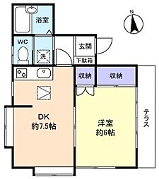 ホワイトヒル 1DKの間取図画像