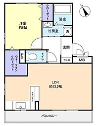 クレソン 2階1LDKの間取り