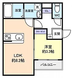 メゾン・ドゥ・アッシュ津田沼 2階1LDKの間取り