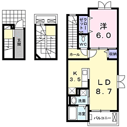 サニーハウスII希央台2番館 3階1LDKの間取り