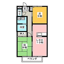 パラストｙII 1階2LDKの間取り