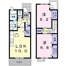 グラシアスIII 1階2LDKの間取り