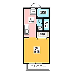 ディアコートみやび3 1Kの間取図画像