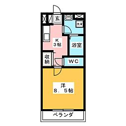 アップル3 1Kの間取図画像