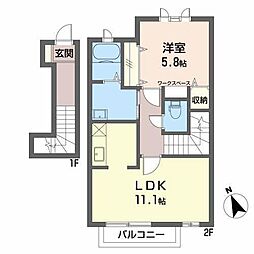 ソフィアB棟 1LDKの間取図画像